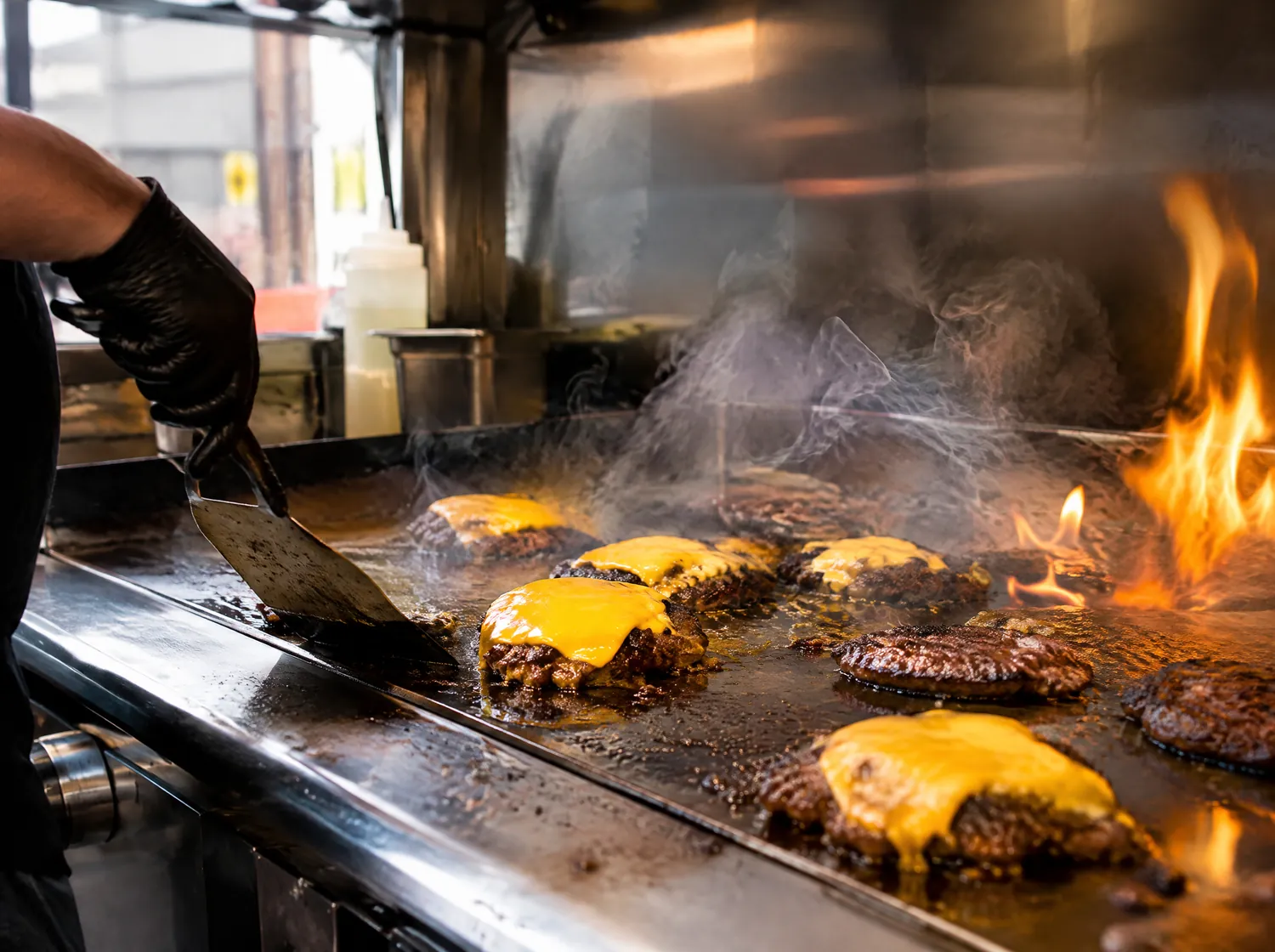 Smash Burger auf der Grillplatte